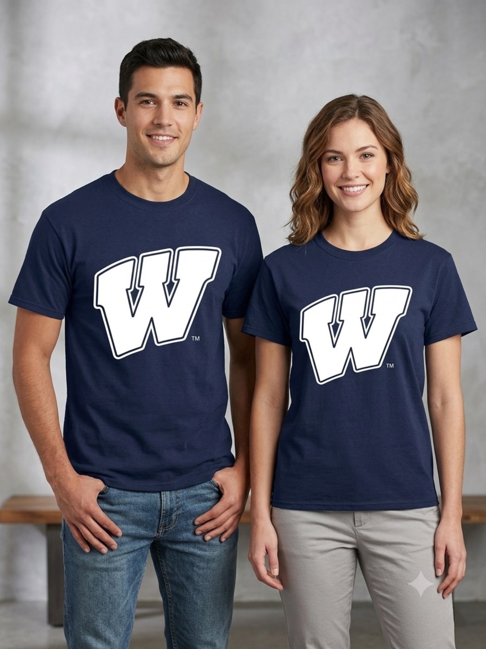 Soffe Navy Blue Tee with Bold White 'W' Washburn University, Unisex Size Large